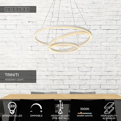 Lucide TRINITI - Pendant light - Ø 80 cm - LED Dim. - 3000K - White